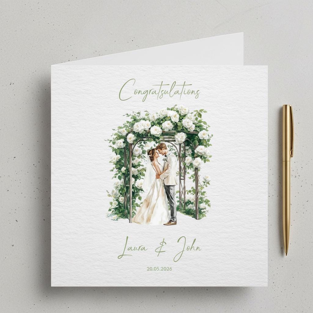 Custom Wedding Card with Couple Names and Date | Floral Illustration
