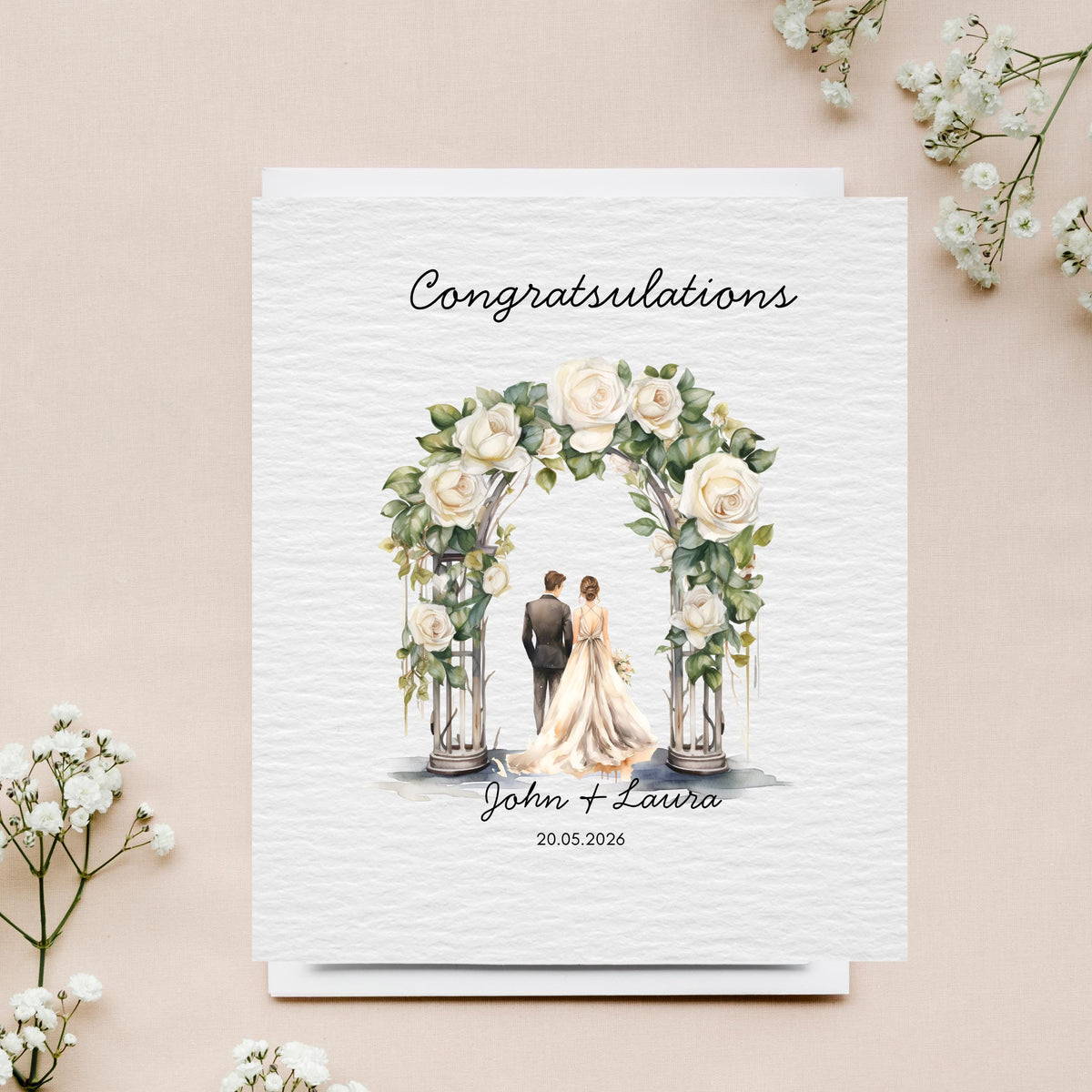 Custom Wedding Card, Watercolour Couple Illustration,