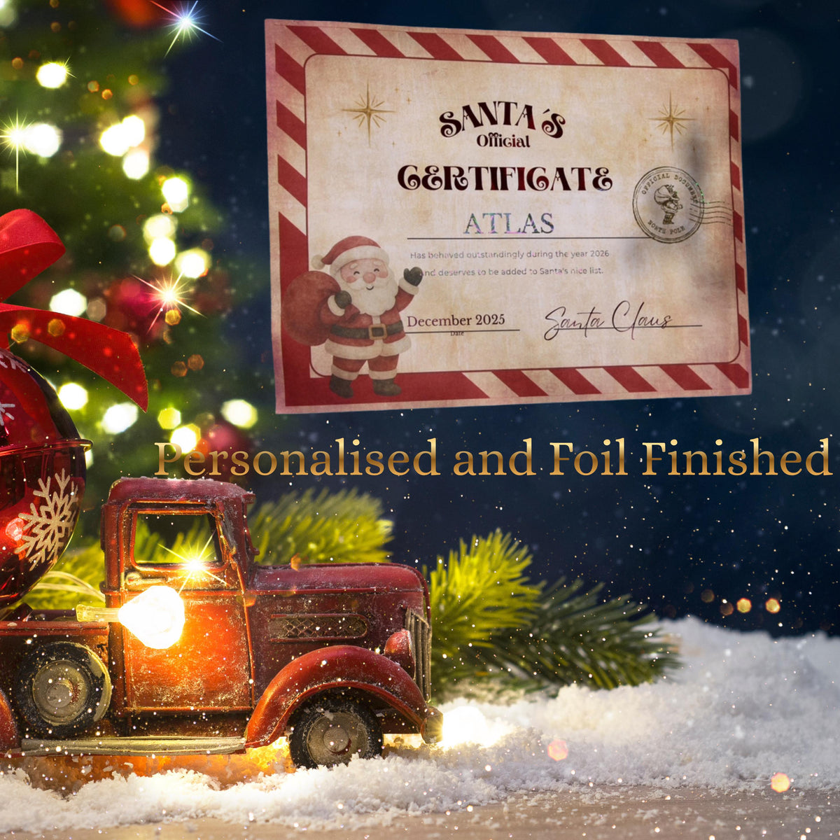Personalised Santa Nice List Certificate with Foiled Finish, A4