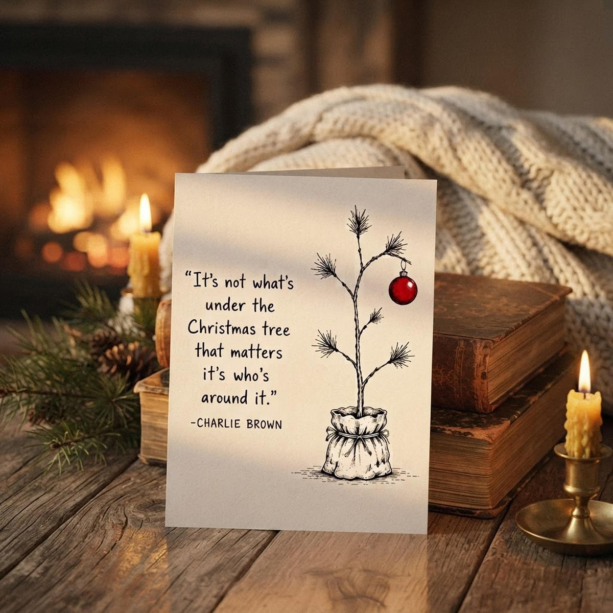 Four Card Bundle, 5x7 Minimal Christmas Greeting With Book Quote