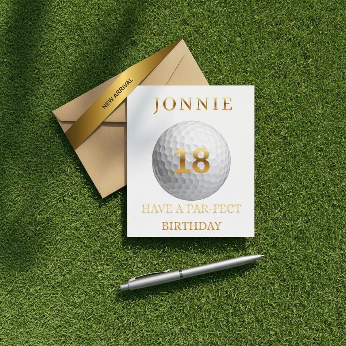 Golf Birthday Card, Custom Name with Foiled Finish