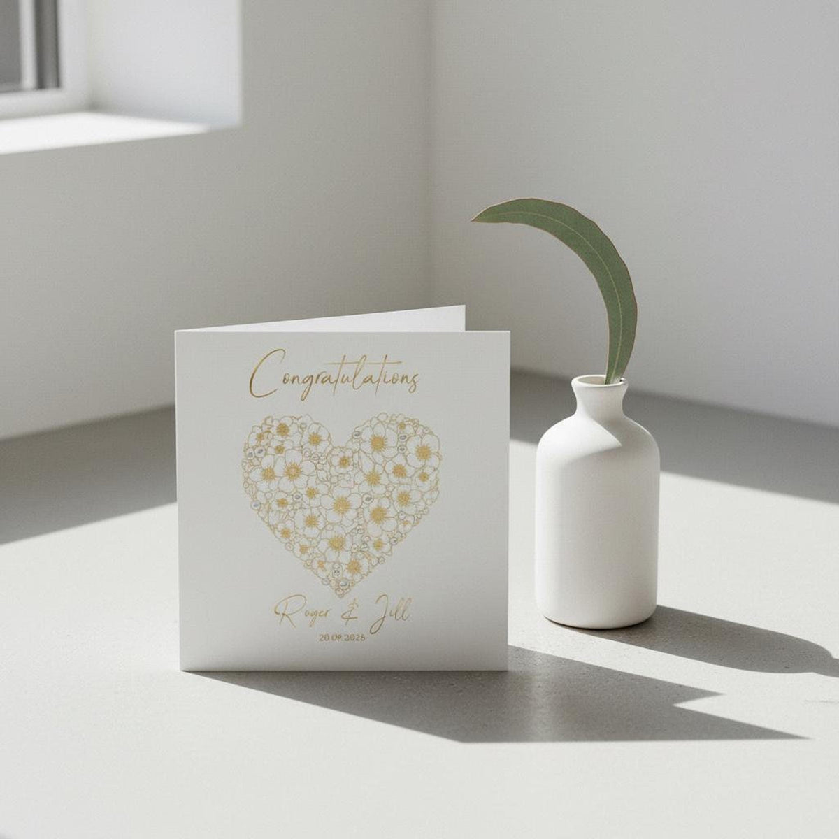 Personalized Wedding Card with Gold Foil Finish, Custom Names and Date