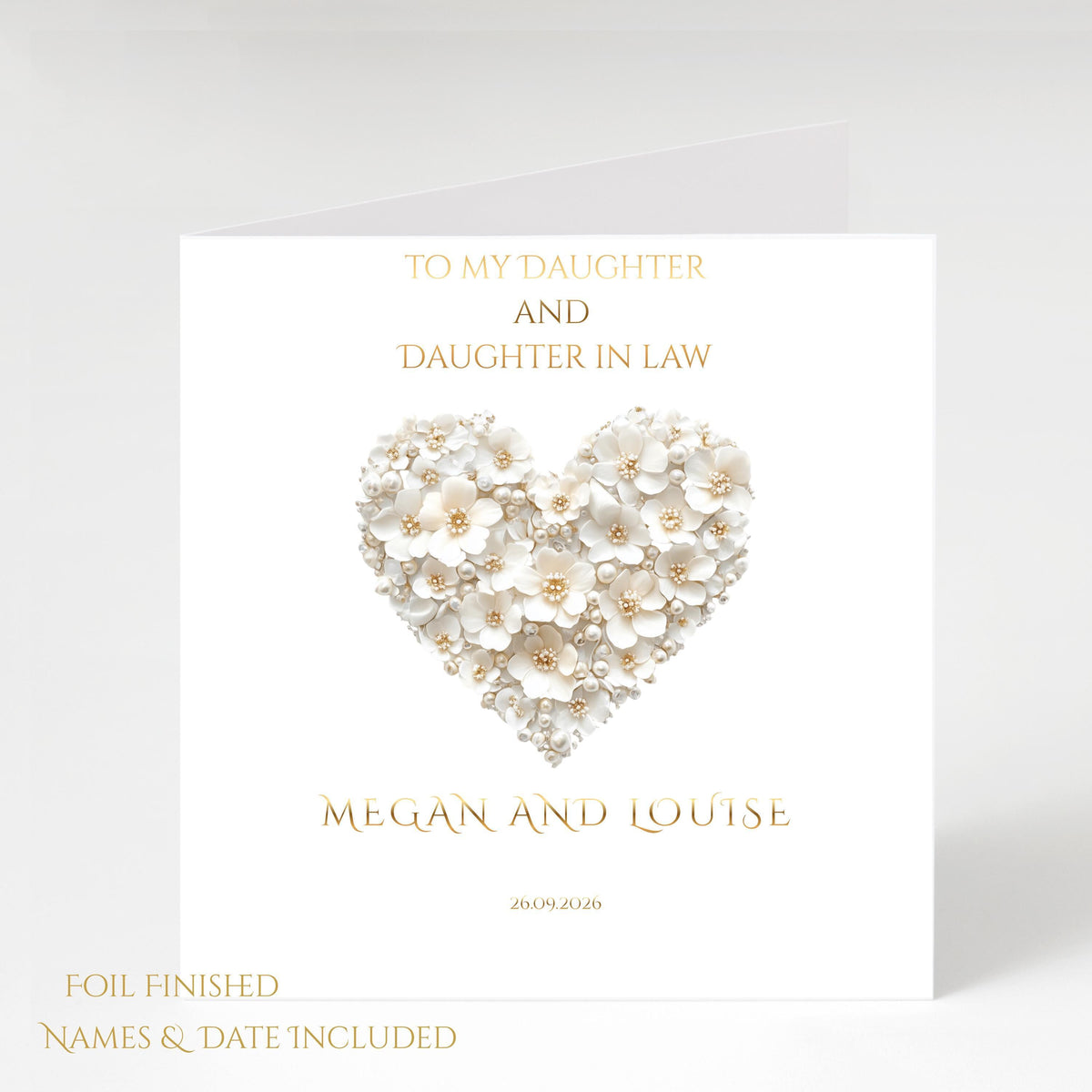 Personalised Wedding Card for Daughter-In-Law, Custom Names & Date, Foil Finish
