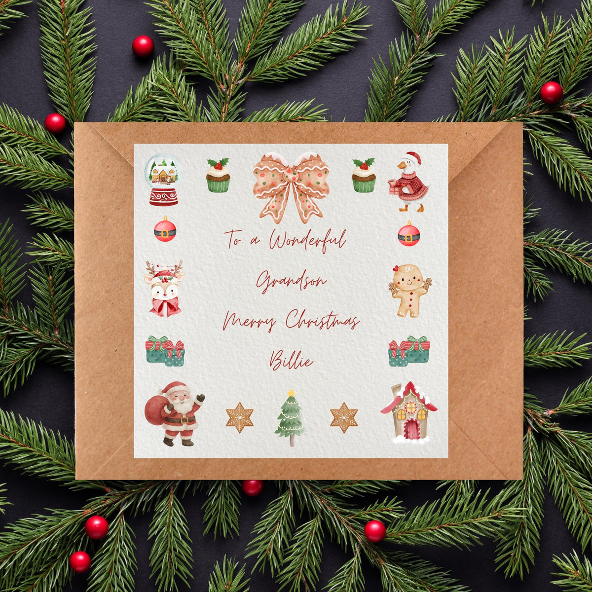 Personalised Hammered Cardstock Christmas Card, Name Festive Keepsake