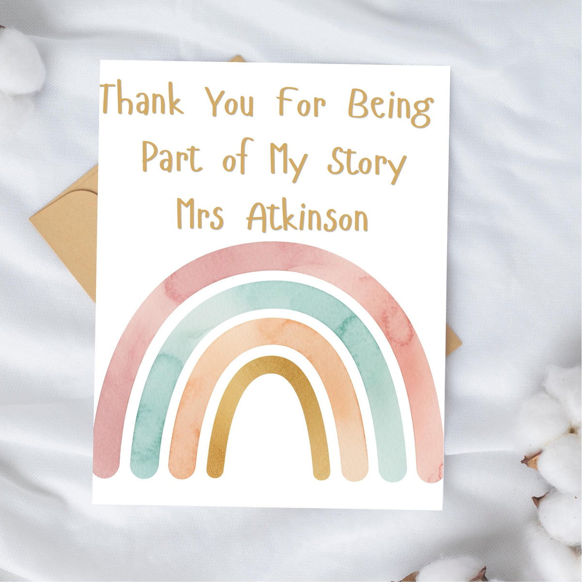 Personalised End of Year Teacher Gift, Handwritten Rainbow Design