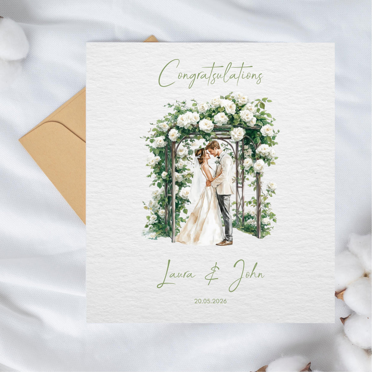 Custom Wedding Card with Couple Names and Date | Floral Illustration