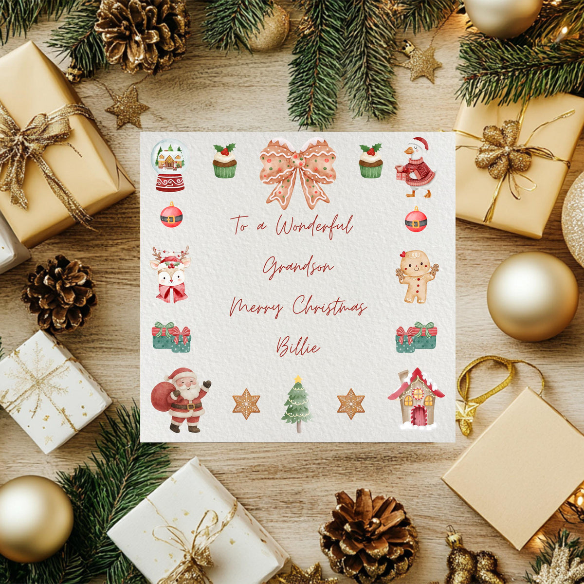 Personalised Hammered Cardstock Christmas Card, Name Festive Keepsake