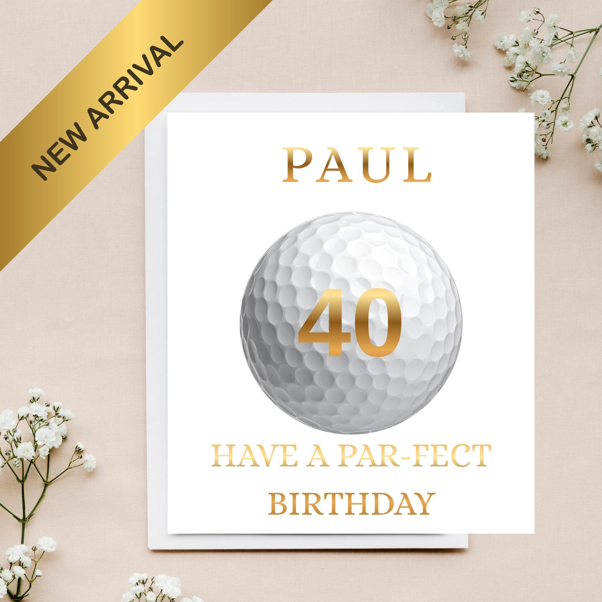 Golf Birthday Card, Custom Name with Foiled Finish