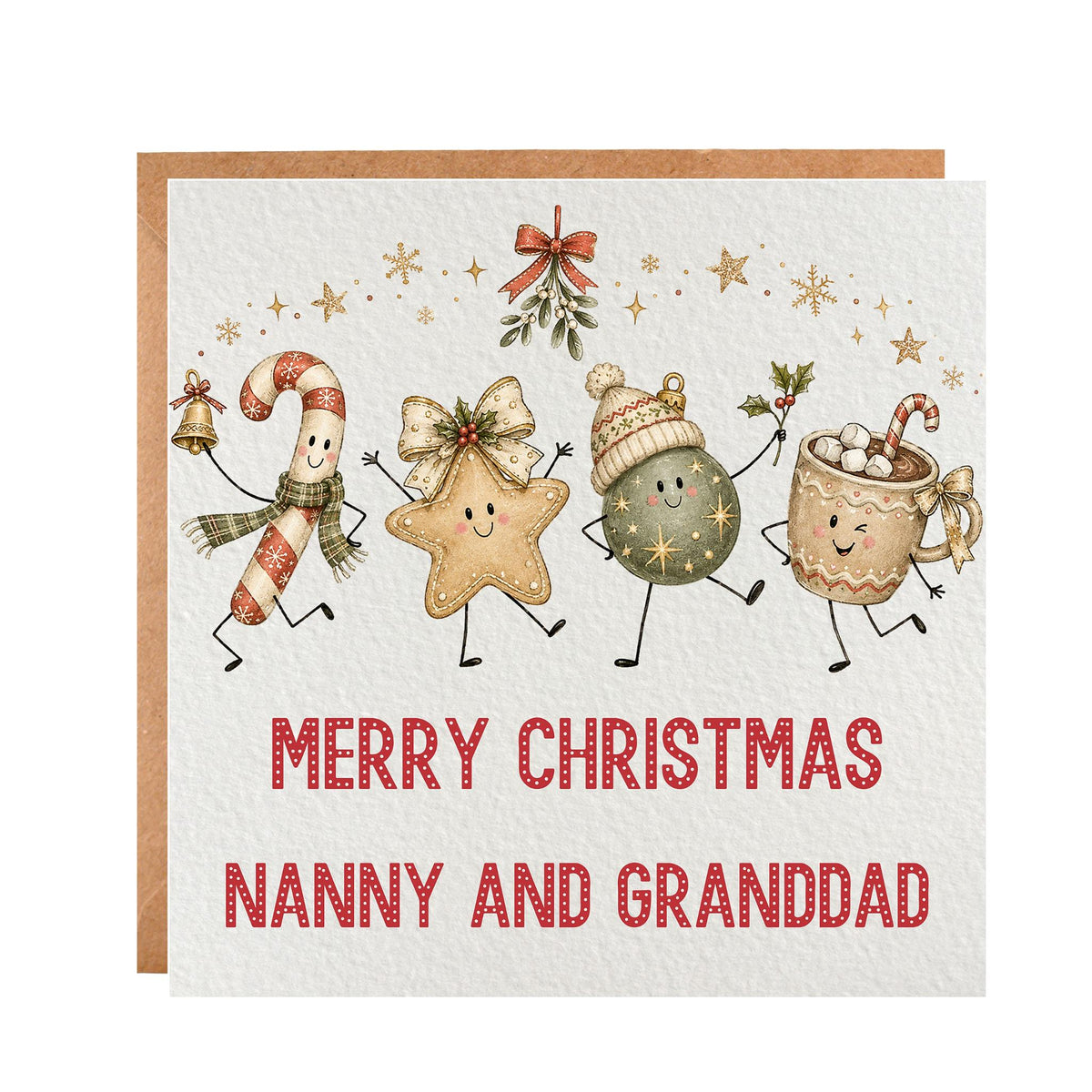 Personalized Family Christmas Card, Illustrated Holiday Scene with Names, 6x6 Paper And Cardstock