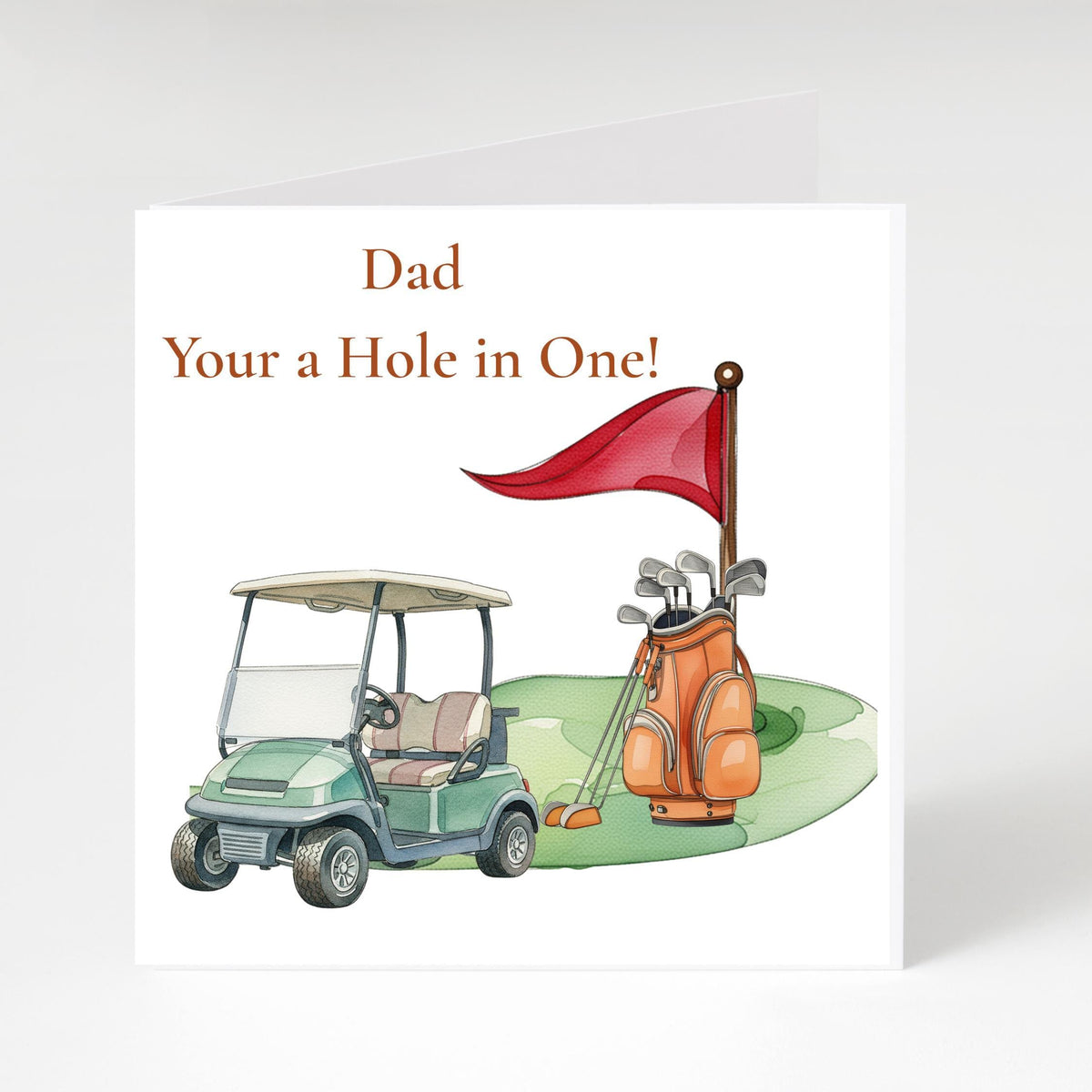 Humorous Golf Cart Dad Birthday Card, 6x6 Inches with Hole in One Message