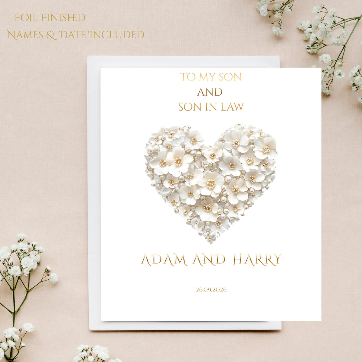 Personalized Wedding Card for Son and Son-in-Law, Custom Names and Date