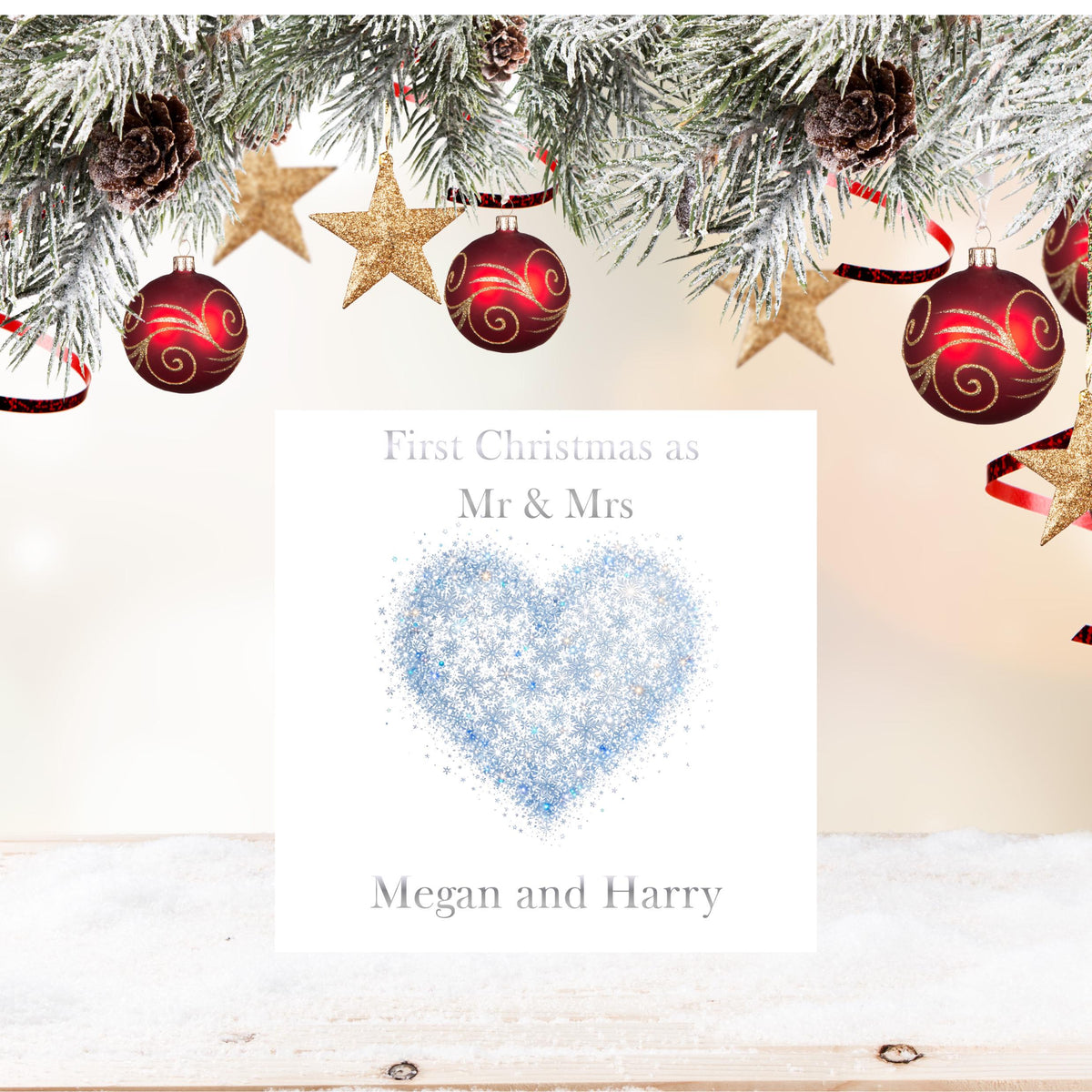 First Christmas Card, Personalised Mr And Mrs With Foiled Finish