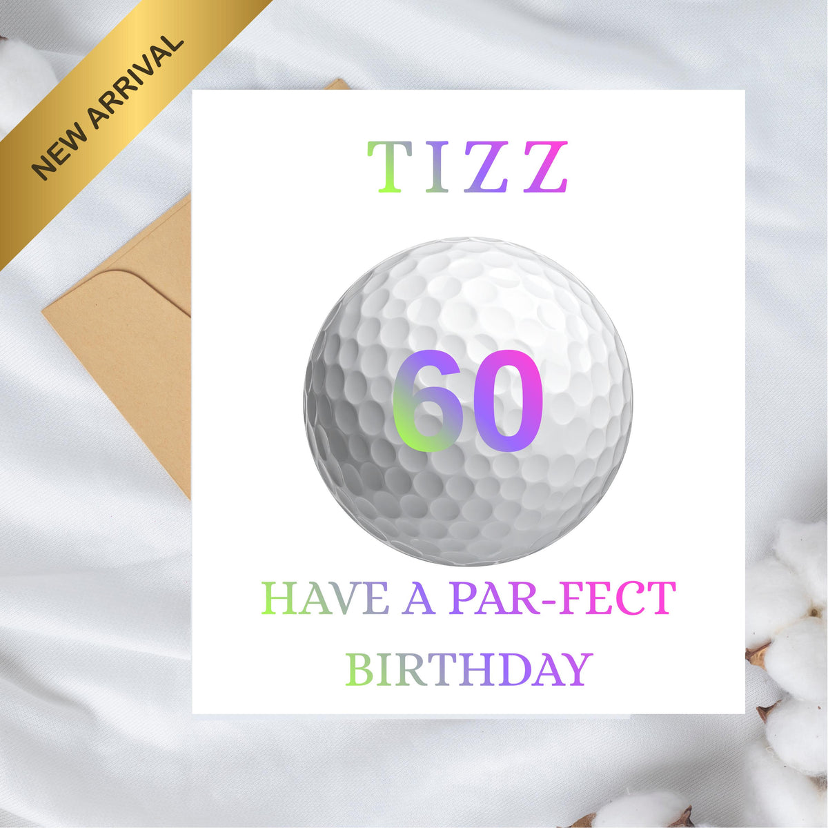 Golf Birthday Card, Custom Name with Foiled Finish
