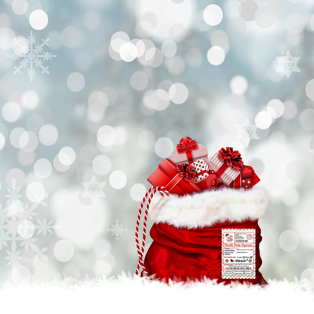 Personalised Gift Tag Stickers, Custom Name Santa Design, 4 x 6 Inch Adhesive Labels