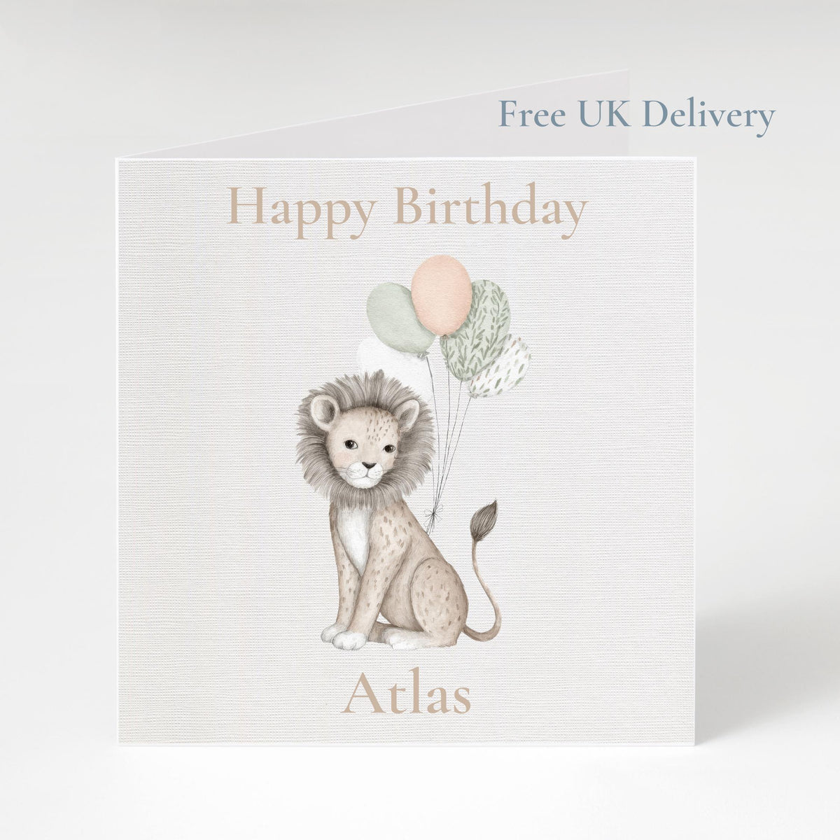 1St Birthday Card with Lion Illustration, Personalized Animal Themed Keepsake