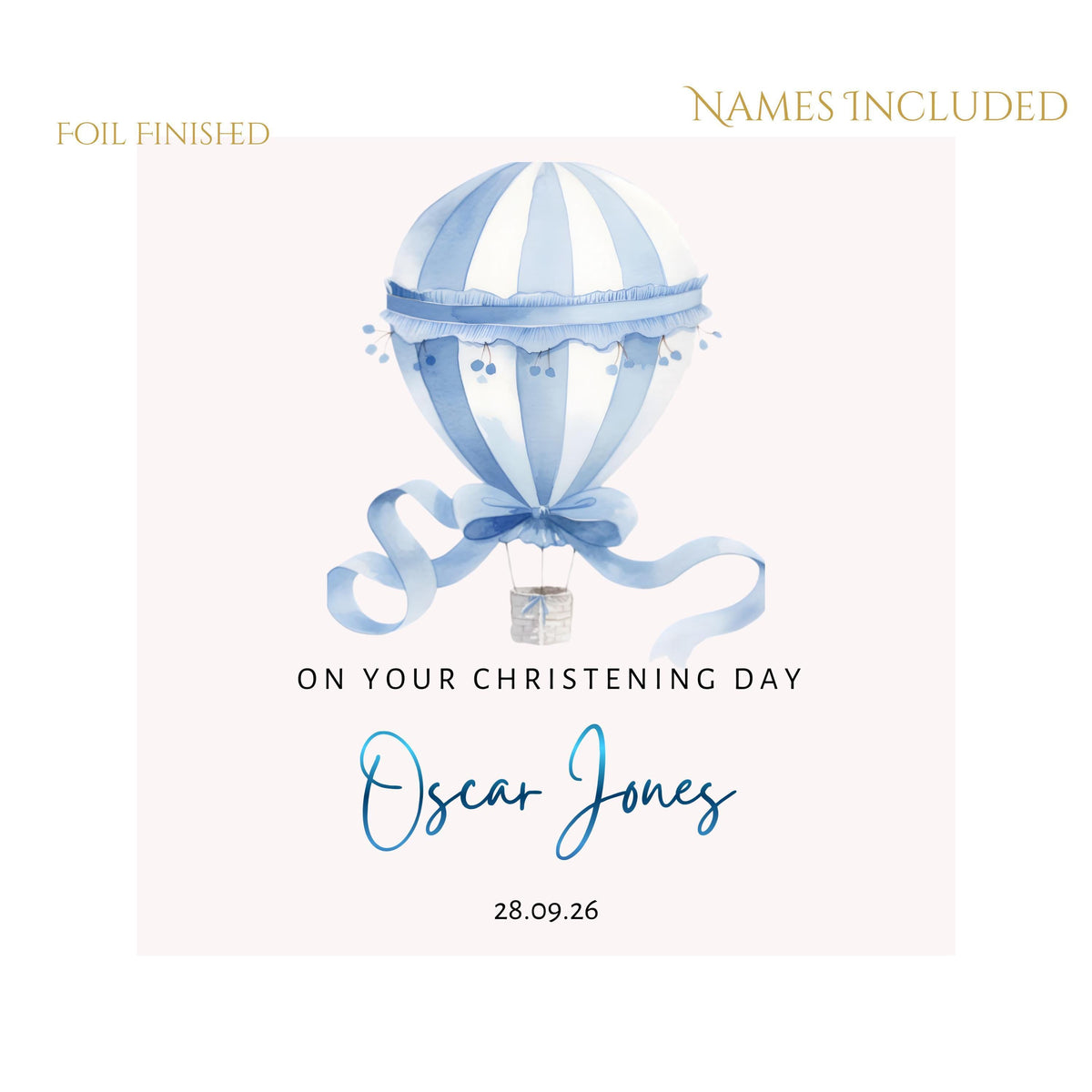Personalised Boys Christening Card with Foil Finish and Custom Date