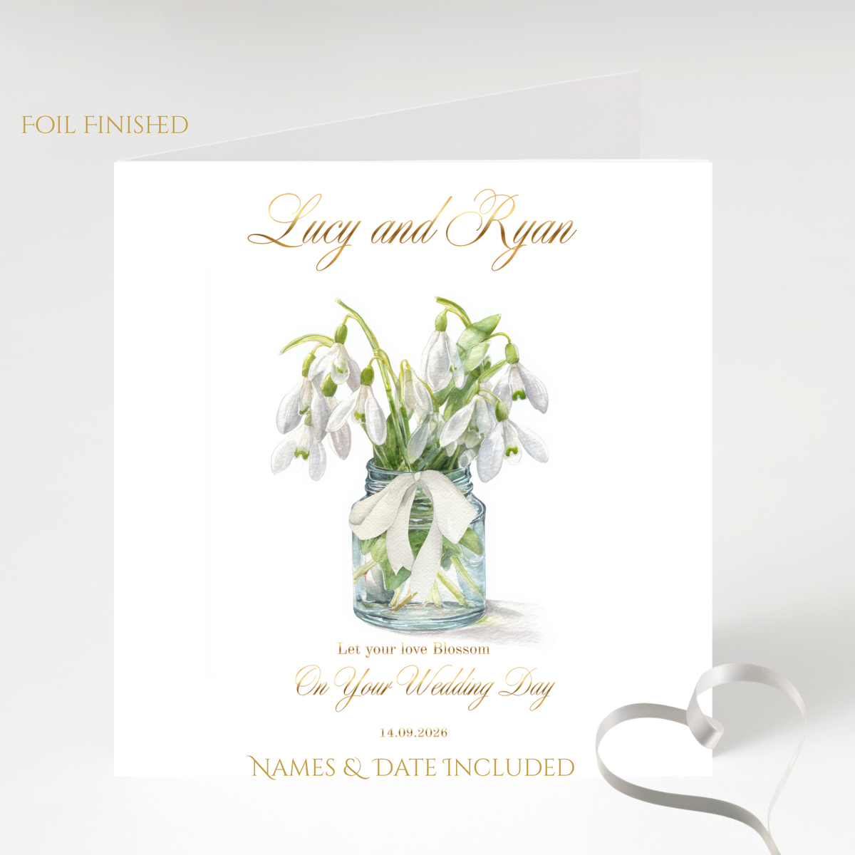 Personalised Wedding Card, Custom Name and Date Foil Finished