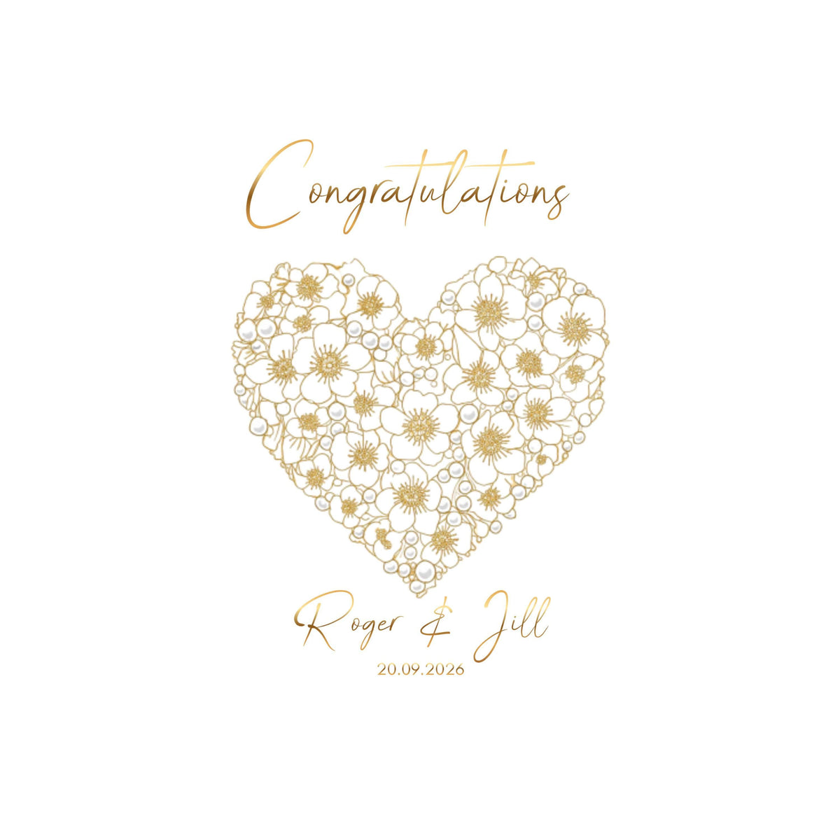 Personalized Wedding Card with Gold Foil Finish, Custom Names and Date
