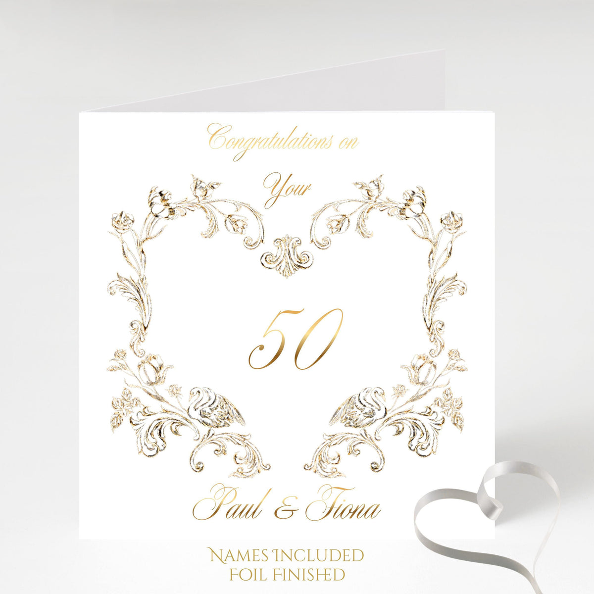 Golden Anniversary Card with Gold Foil Design, Personalised Luxury Keepsake