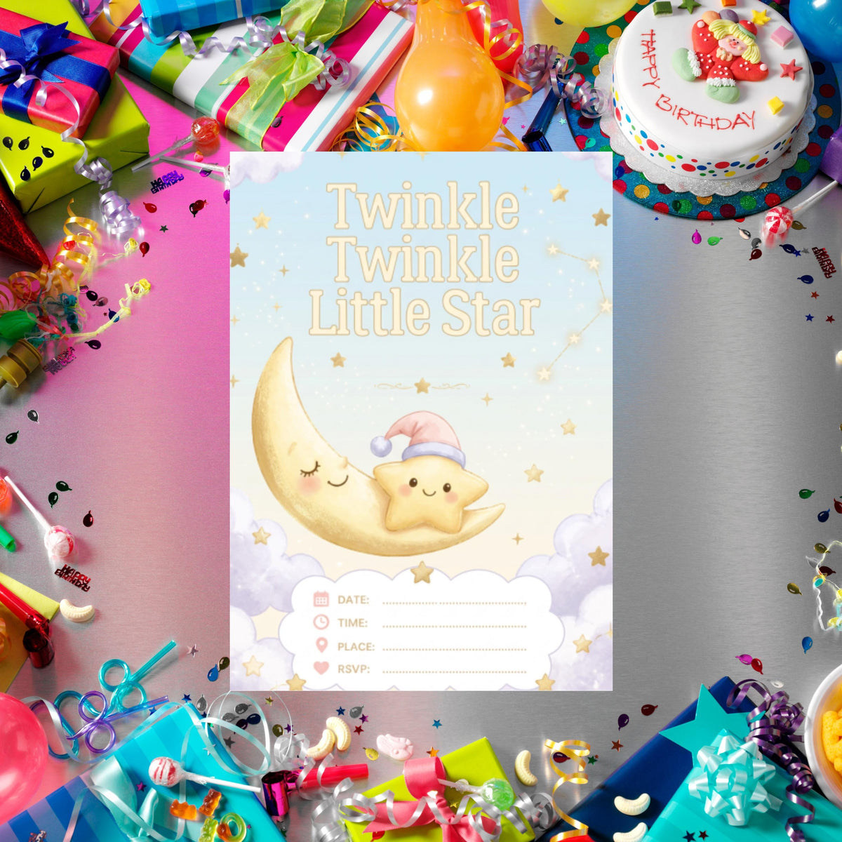 Twinkle Little Star Editable Invitation Template for Whimsical Events