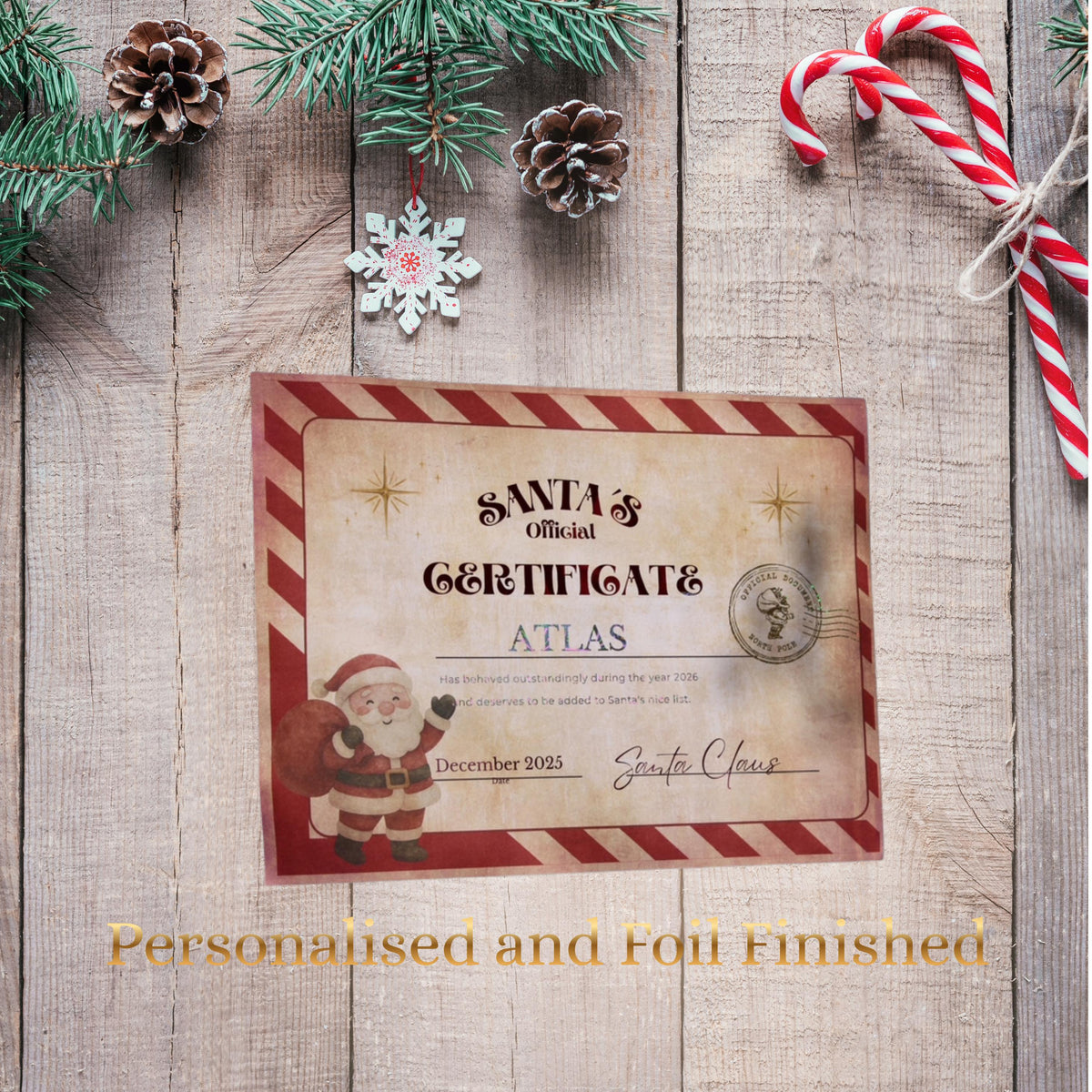 Personalised Santa Nice List Certificate with Foiled Finish, A4
