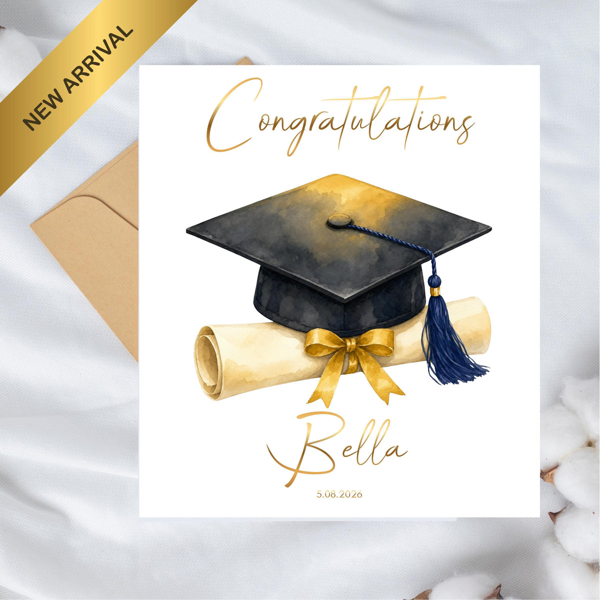 Foil Graduation Card, Custom Name and Date Design for Celebrations