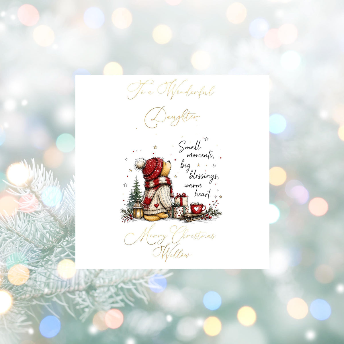 Christmas Card, Personalised Foil Finish with Festive Teddy Bear