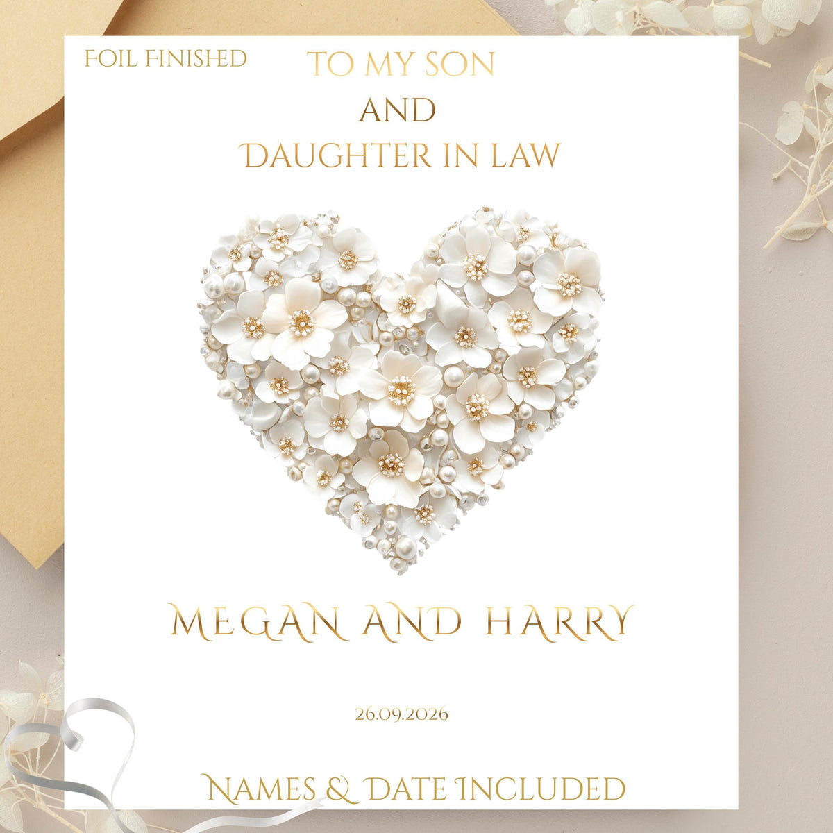 Personalized Card for Son and Daughter-in-Law, Custom Names with Foil Finish