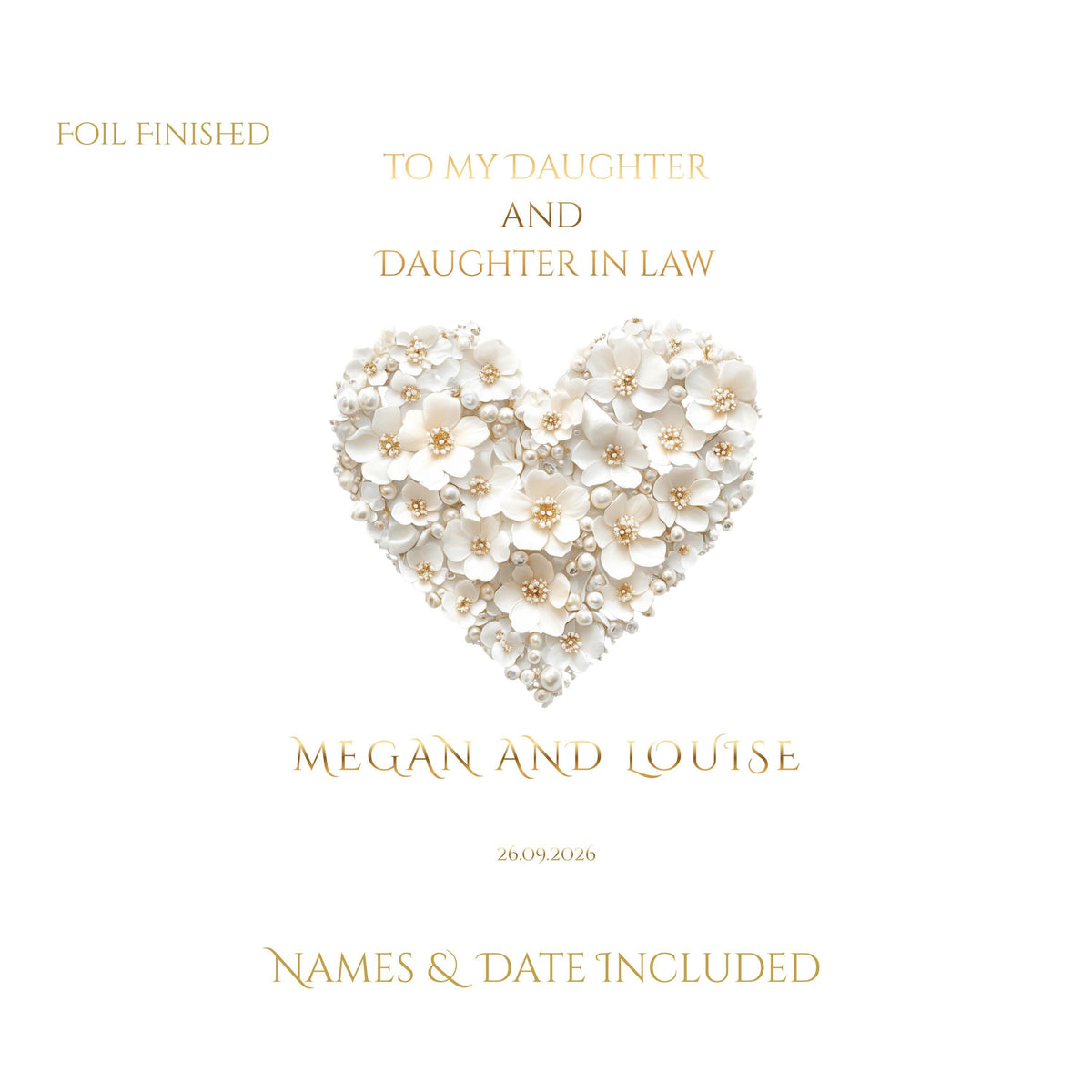 Personalised Wedding Card for Daughter-In-Law, Custom Names & Date, Foil Finish