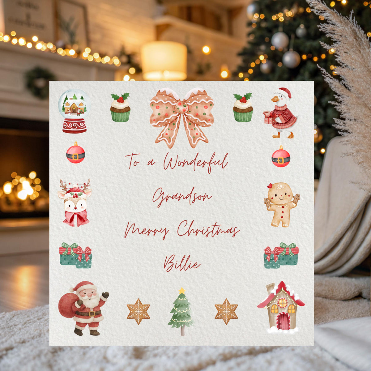 Hammered Cardstock Christmas Card, Personalized Name Festive Keepsake