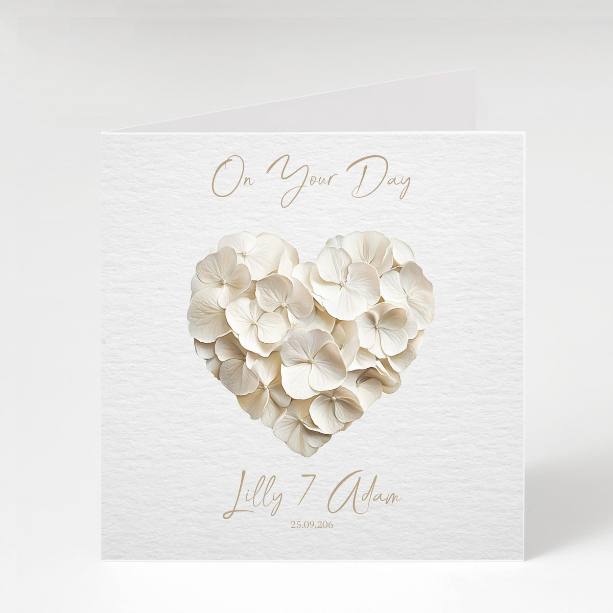 Custom Floral Heart Wedding Card, Personalized Names and Date, Foil Finish
