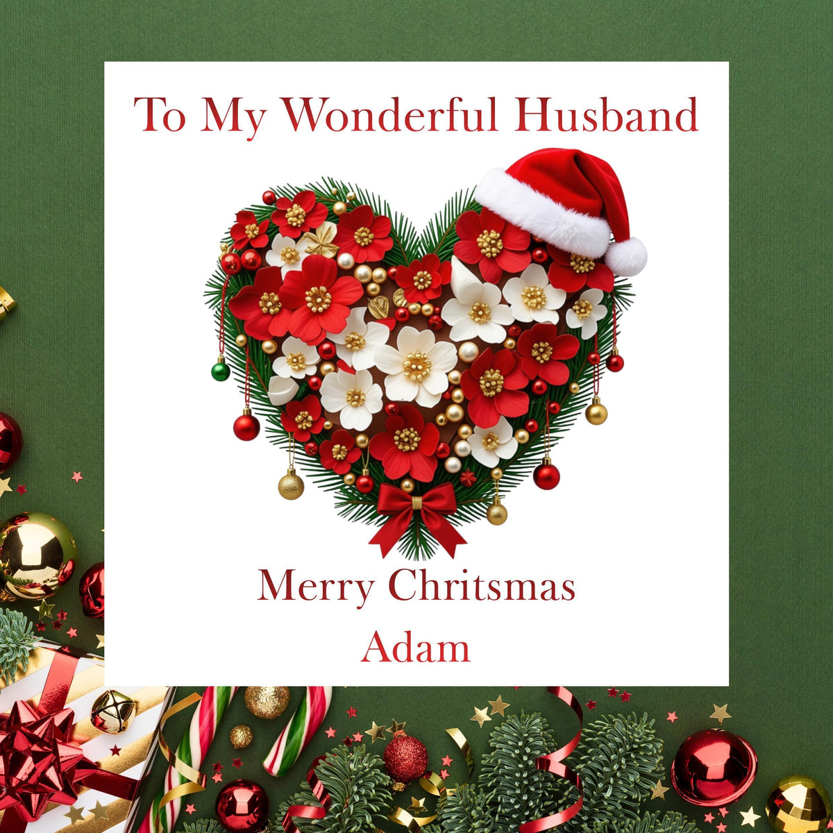 Christmas Card, Personalised Husband or Wife with Foil Finish