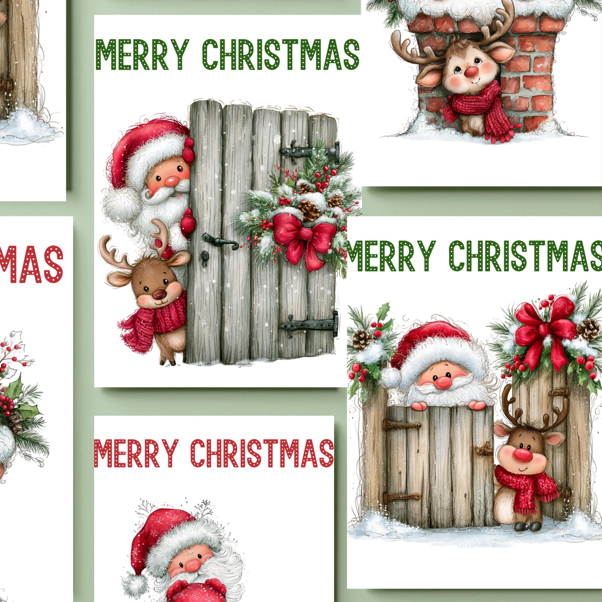Christmas Card Set, Six Illustrated Holiday Designs with Matching Envelopes