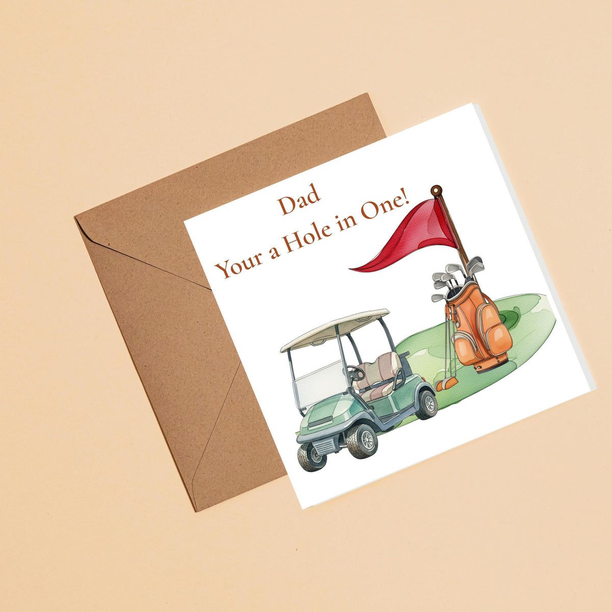 Humorous Golf Cart Dad Birthday Card, 6x6 Inches with Hole in One Message