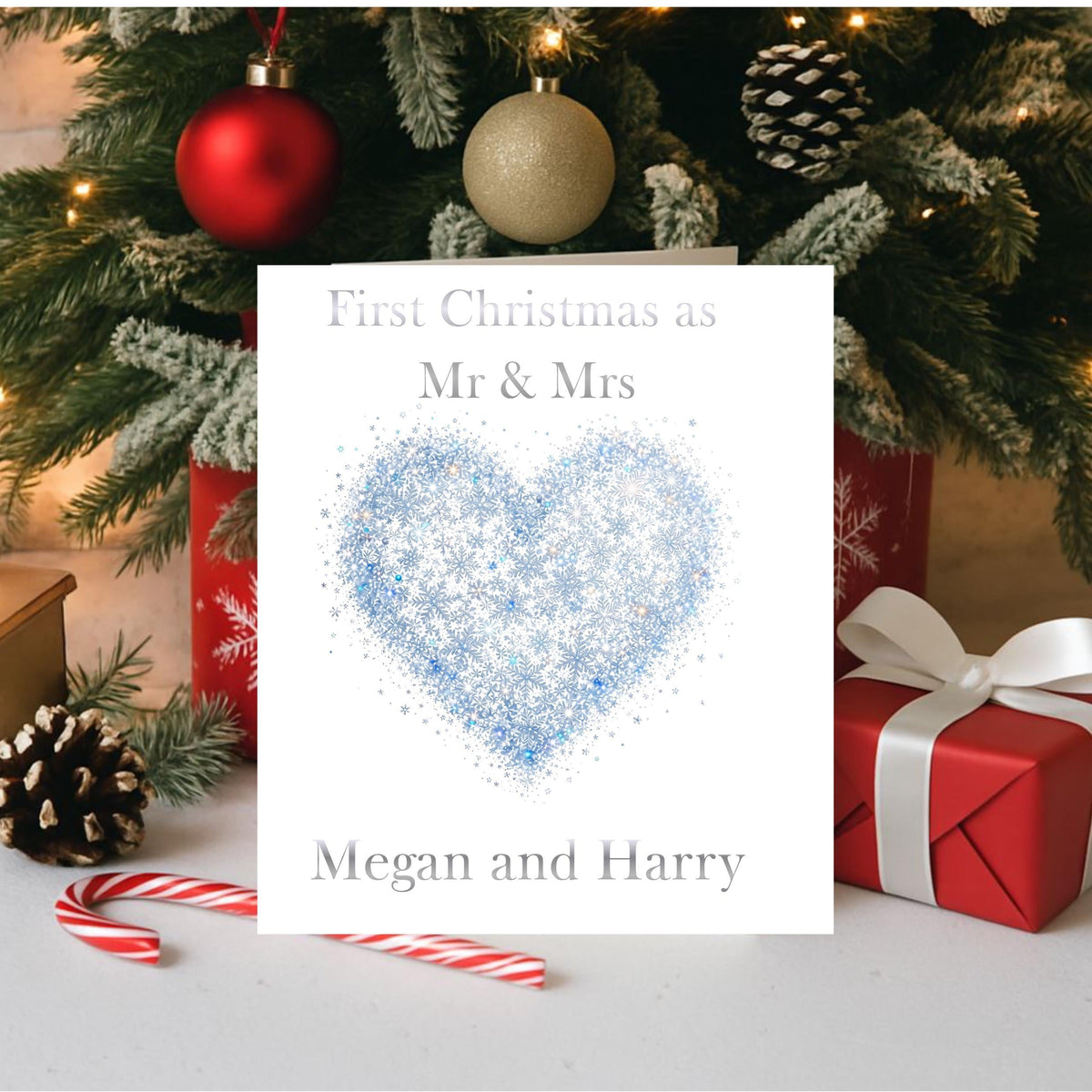 First Christmas Card, Personalised Mr And Mrs With Foiled Finish