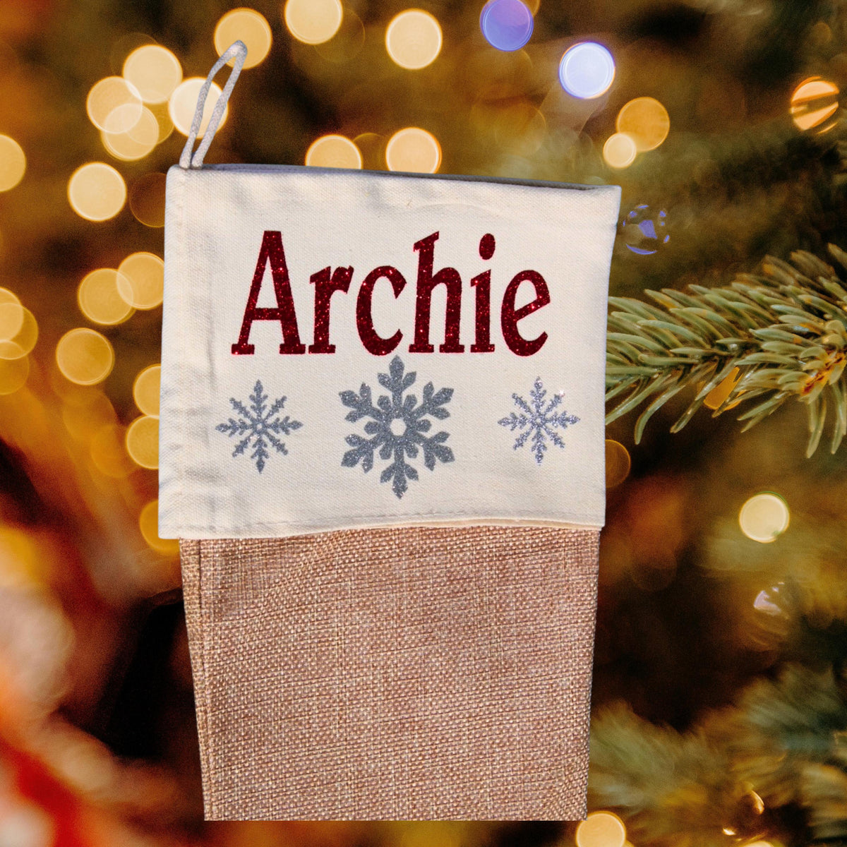 Custom Name Stocking, Glitter Finish, 6 x 15 Inches