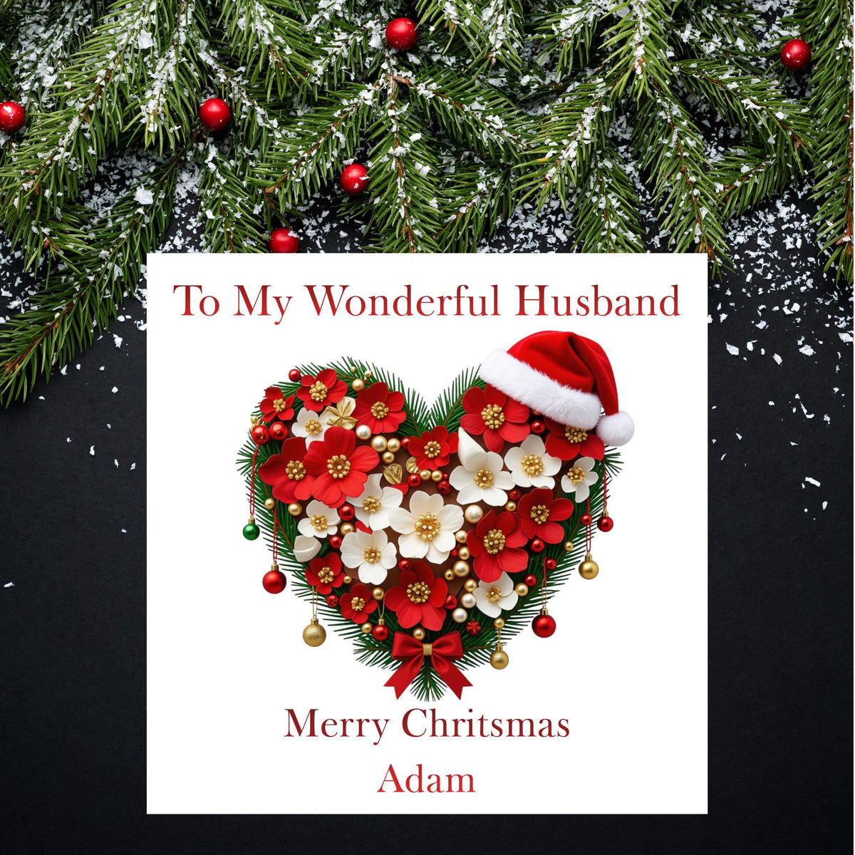 Christmas Card, Personalised Husband or Wife with Foil Finish