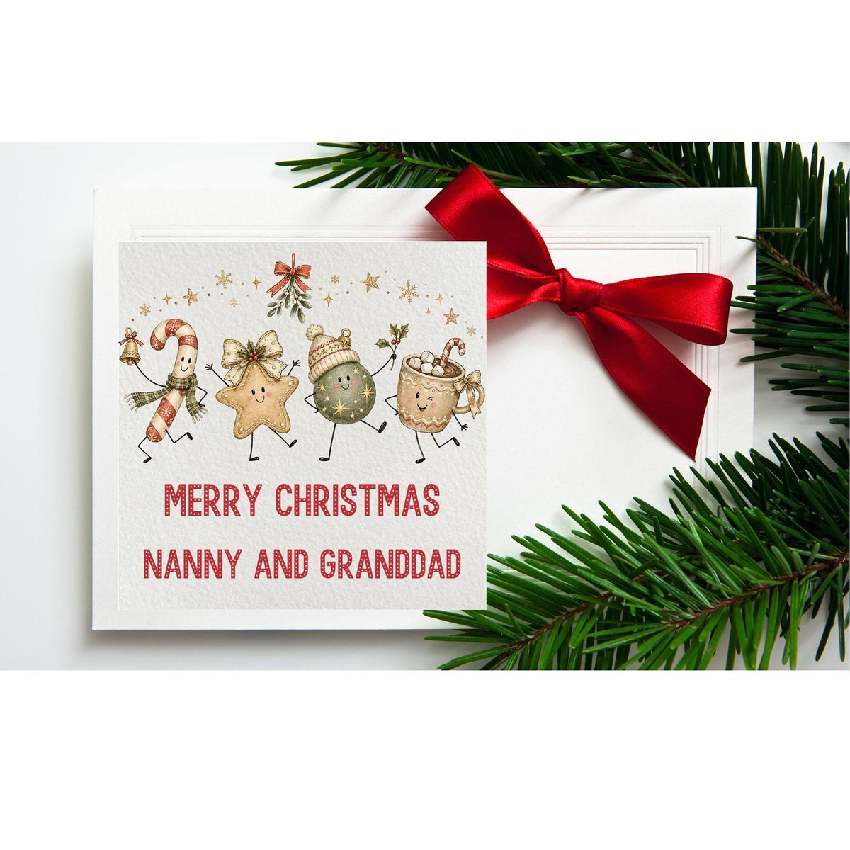 Personalized Family Christmas Card, Illustrated Holiday Scene with Names, 6x6 Paper And Cardstock
