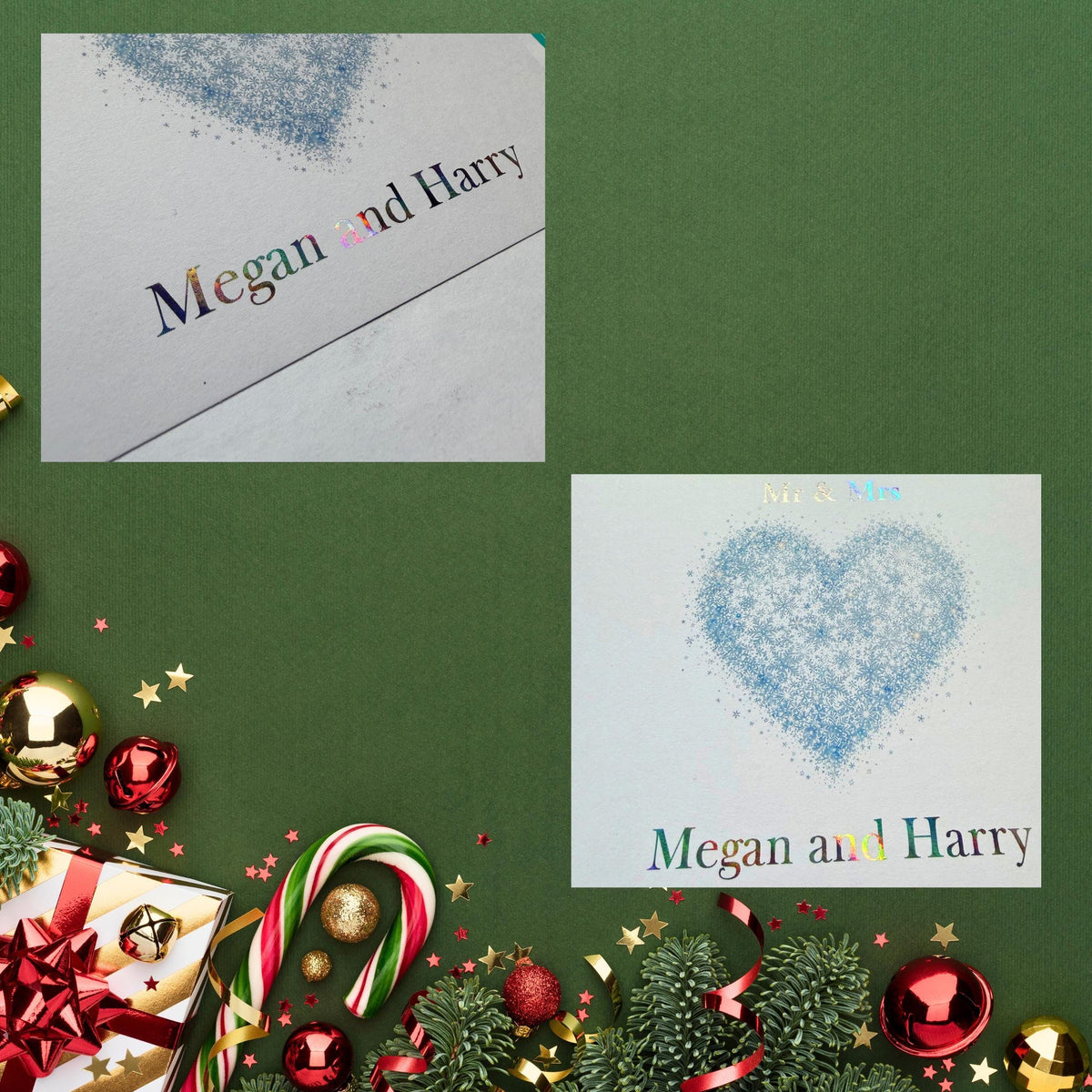 First Christmas Card, Personalised Mr And Mrs With Foiled Finish