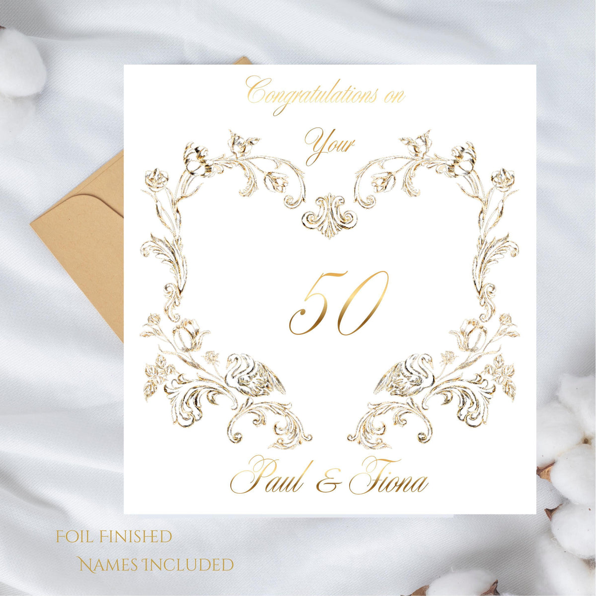 Golden Anniversary Card with Gold Foil Design, Personalised Luxury Keepsake