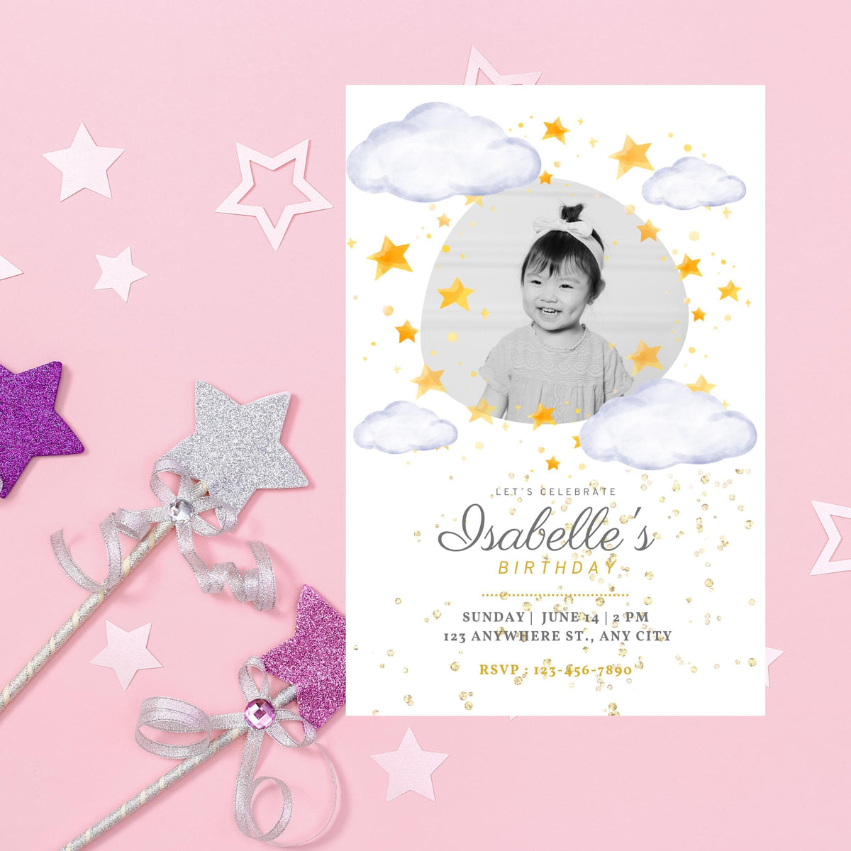 Under the Stars Birthday Invitation, Editable Digital Invite for Kids