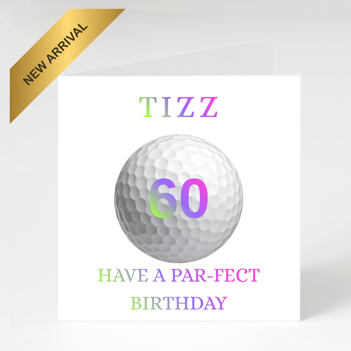 Golf Birthday Card, Custom Name with Foiled Finish