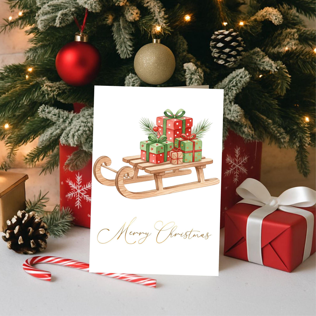 Christmas Card Set, Six Festive Greetings with Scandinavian Illustration's and Gold Foil