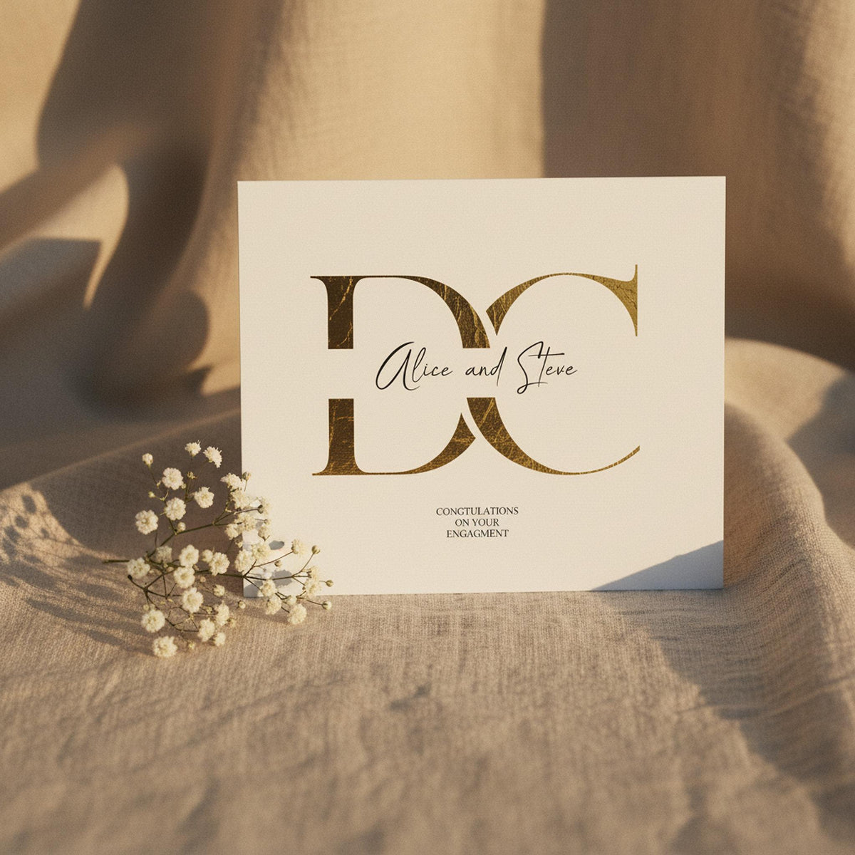 Engagement Card, 6 x 6 Inch Gold Foil Custom Names