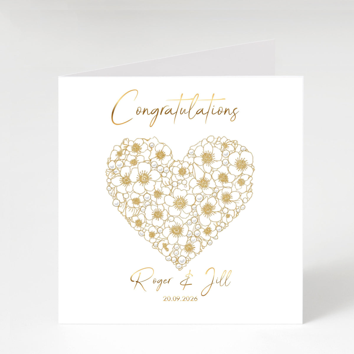 Personalized Wedding Card with Gold Foil Finish, Custom Names and Date