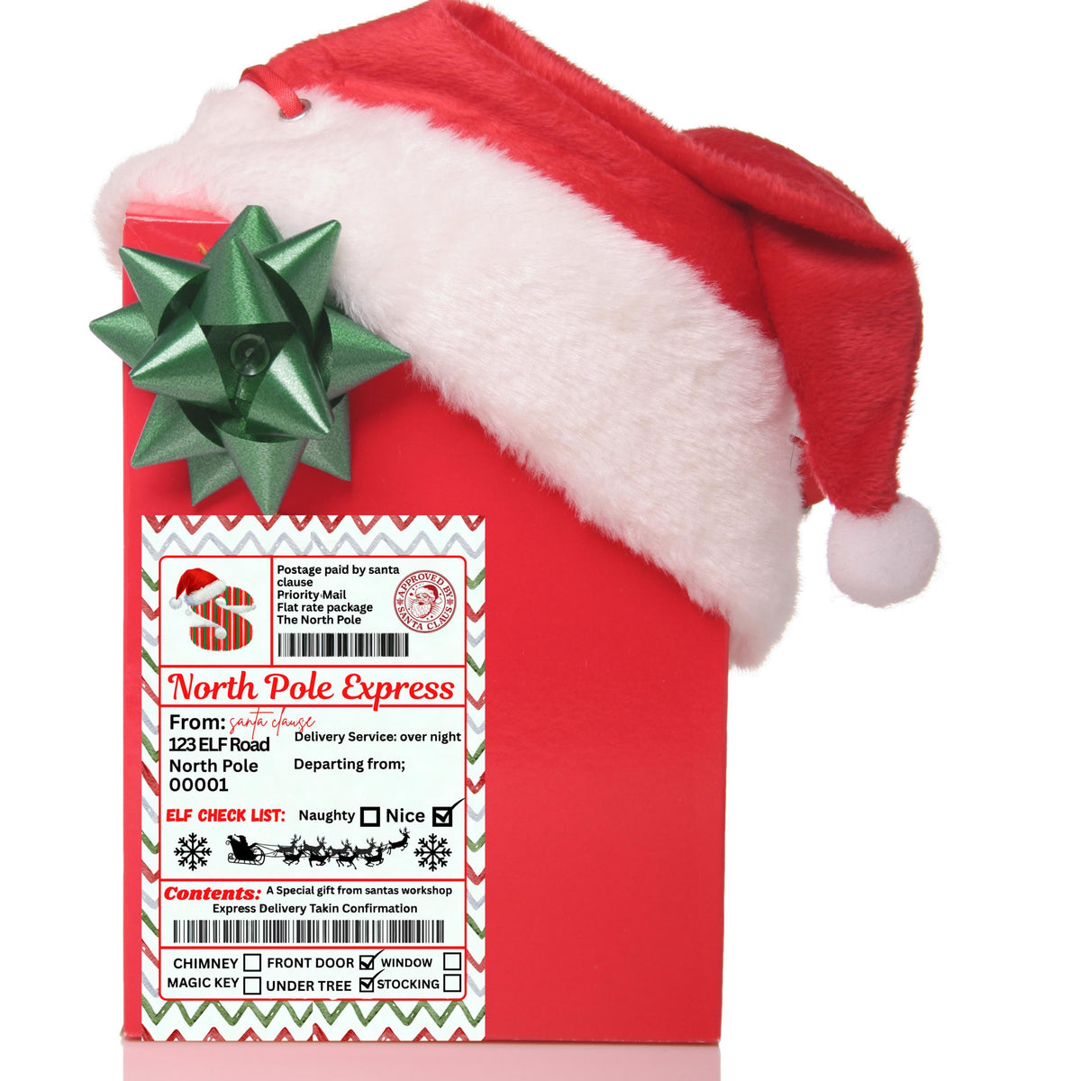 Gift Tag Stickers, Personalized Santa Design, 4 x 6 Inch Adhesive Labels