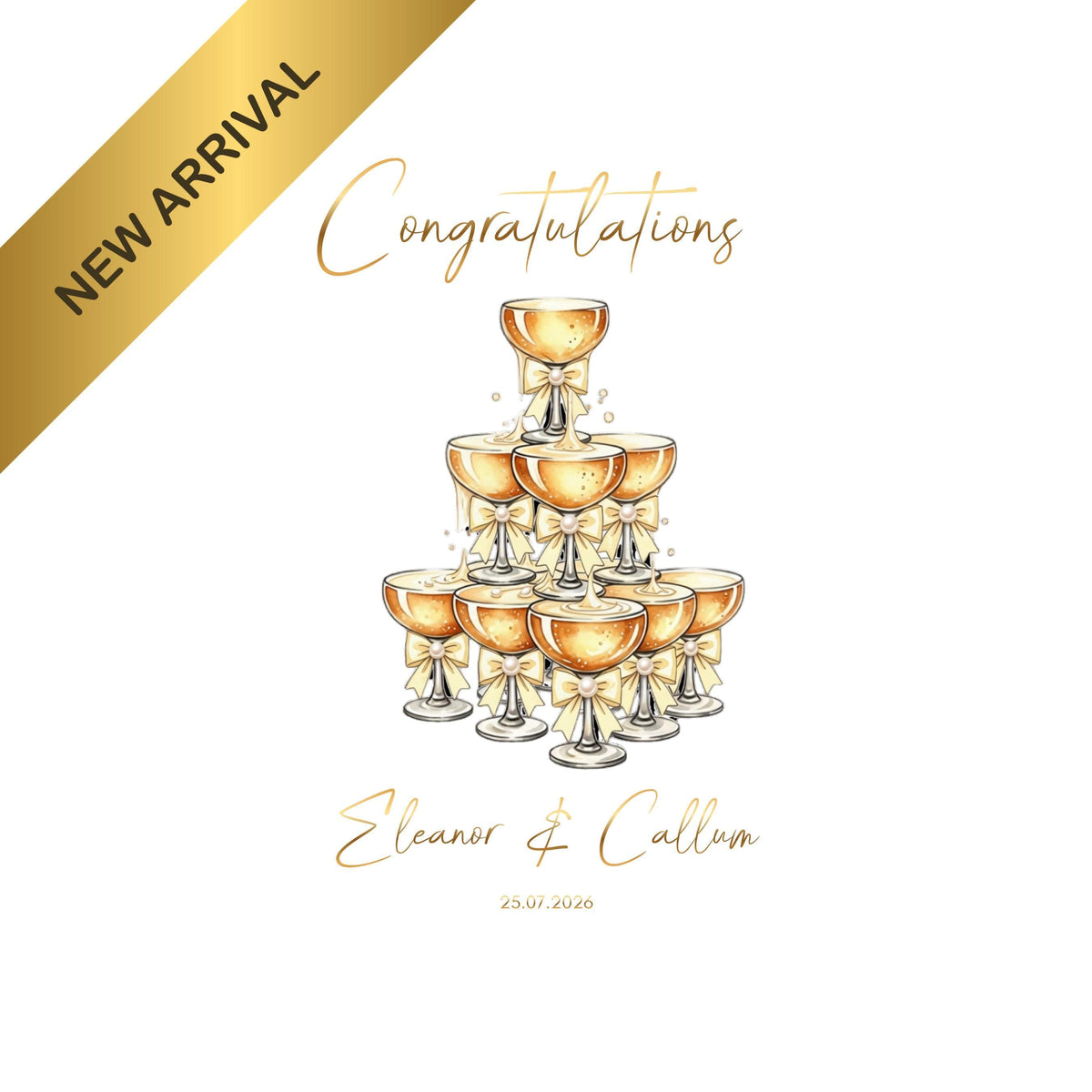 Custom Wedding Card with Foil Finish and Faux Pearls,  Names & Date Included