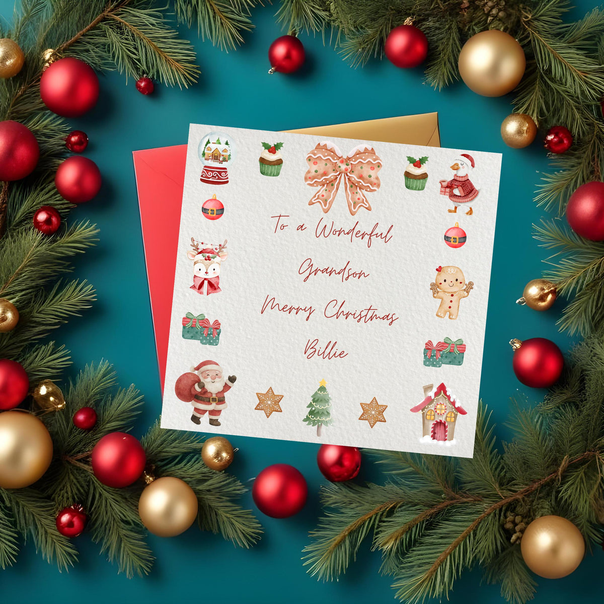 Personalised Hammered Cardstock Christmas Card, Name Festive Keepsake