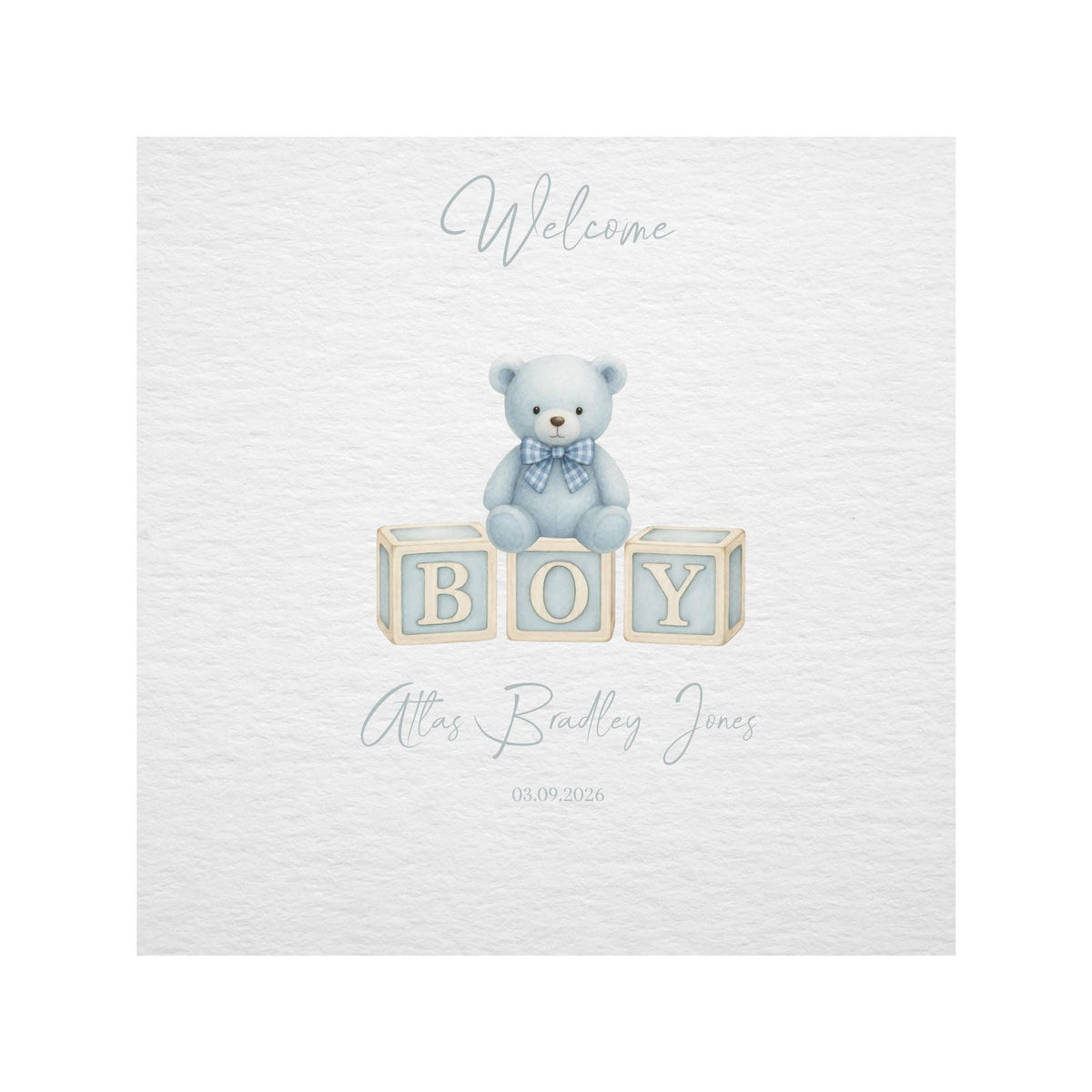 Name And Date Card, Personalized Newborn Keepsake with Teddy Bear