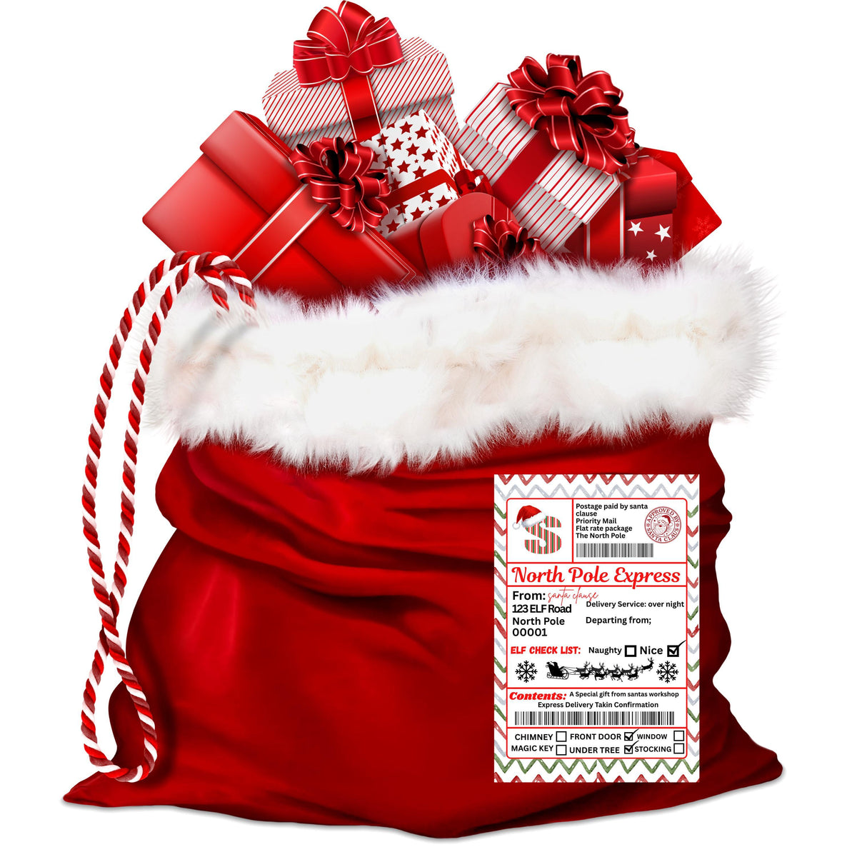 Gift Tag Stickers, Personalized Santa Design, 4 x 6 Inch Adhesive Labels